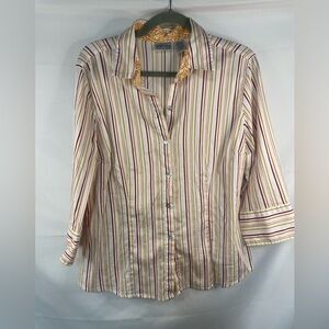 Chicos colorful striped button down, very light weight with a little stretch.